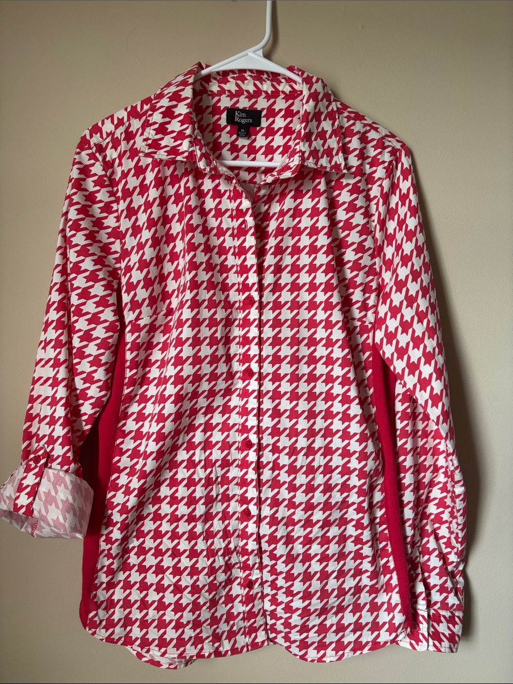 Kim Rogers Red & White Houndstooth Button-Down Shirt